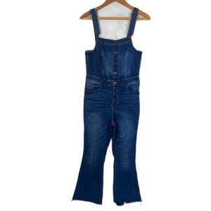 Wax Denim Overalls Button Front Boho Rustic Country Casual Size Large
